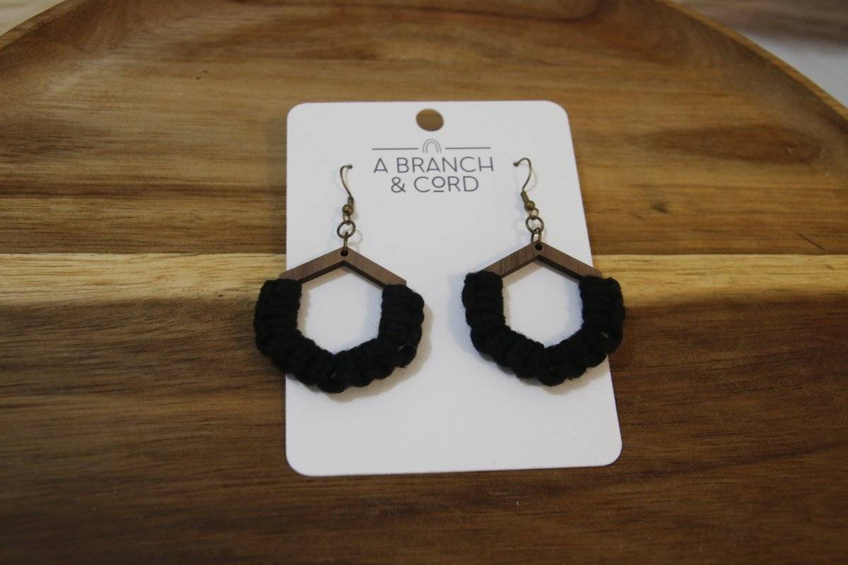 Black Macrame Knotted Earrings - Hypoallergenic Boho Chic- Gift Daffodil & Alder