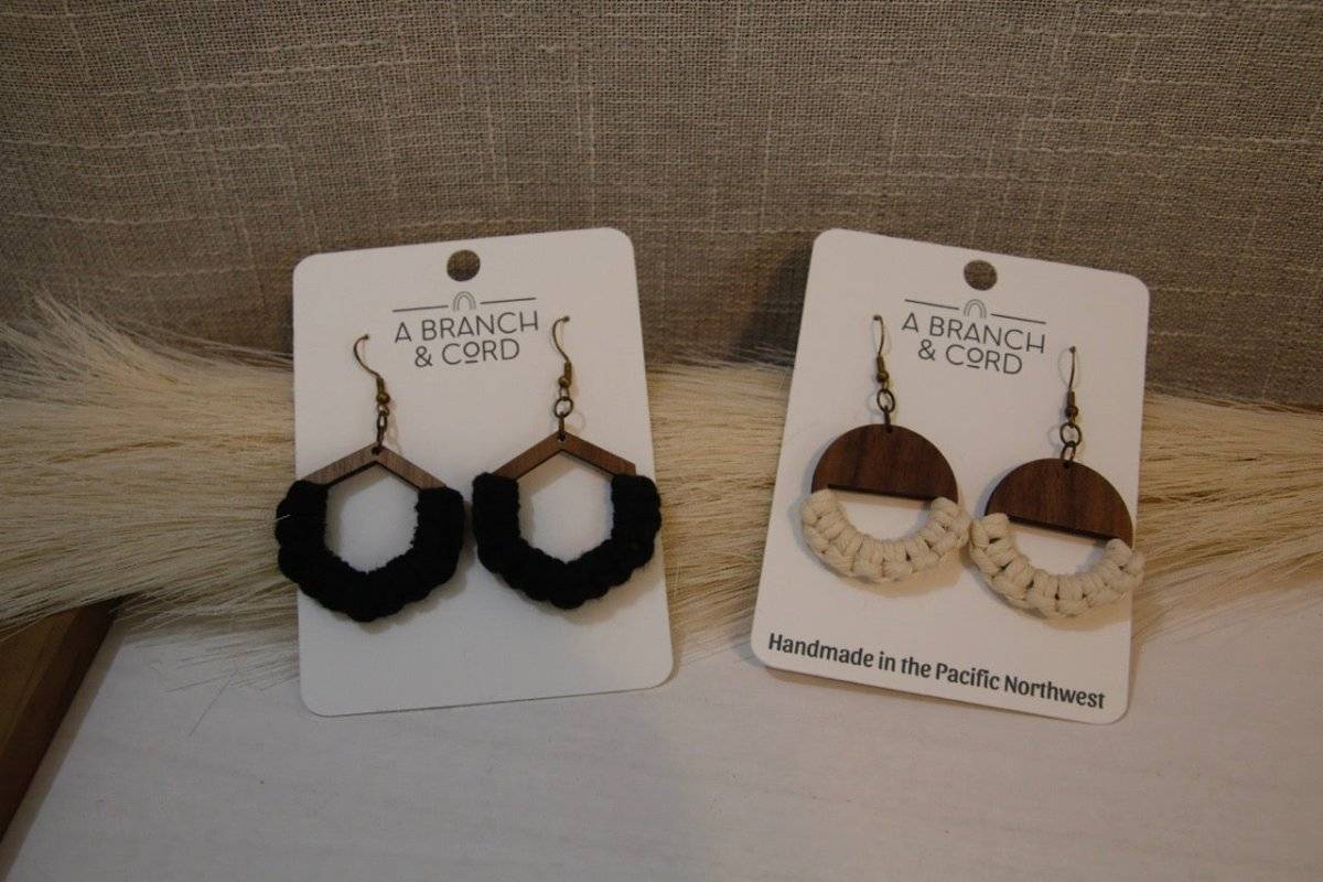 Black Macrame Knotted Earrings - Hypoallergenic Boho Chic- Gift Daffodil & Alder