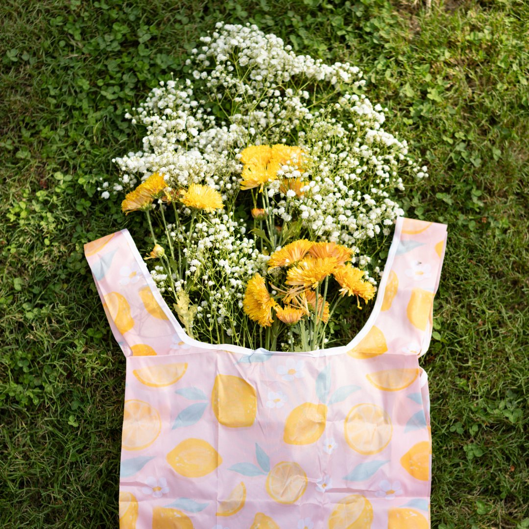 Eco - Friendly Foldable Tote Bag - Painted Lemons Reusable Bag - Gift Daffodil & Alder