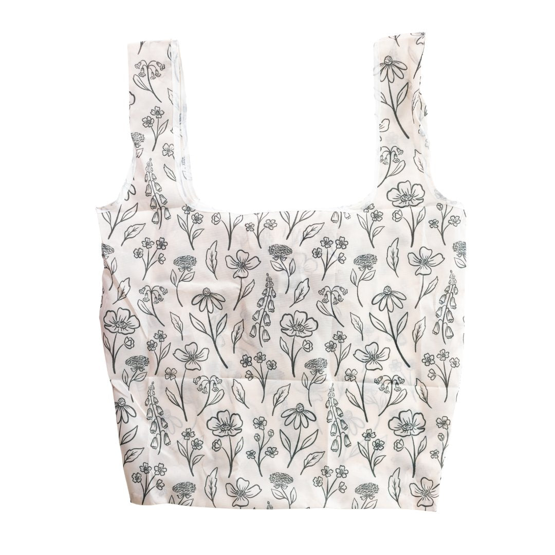 Eco - Friendly Foldable Tote Bag - Pressed Floral Reusable Bag - Gift Daffodil & Alder