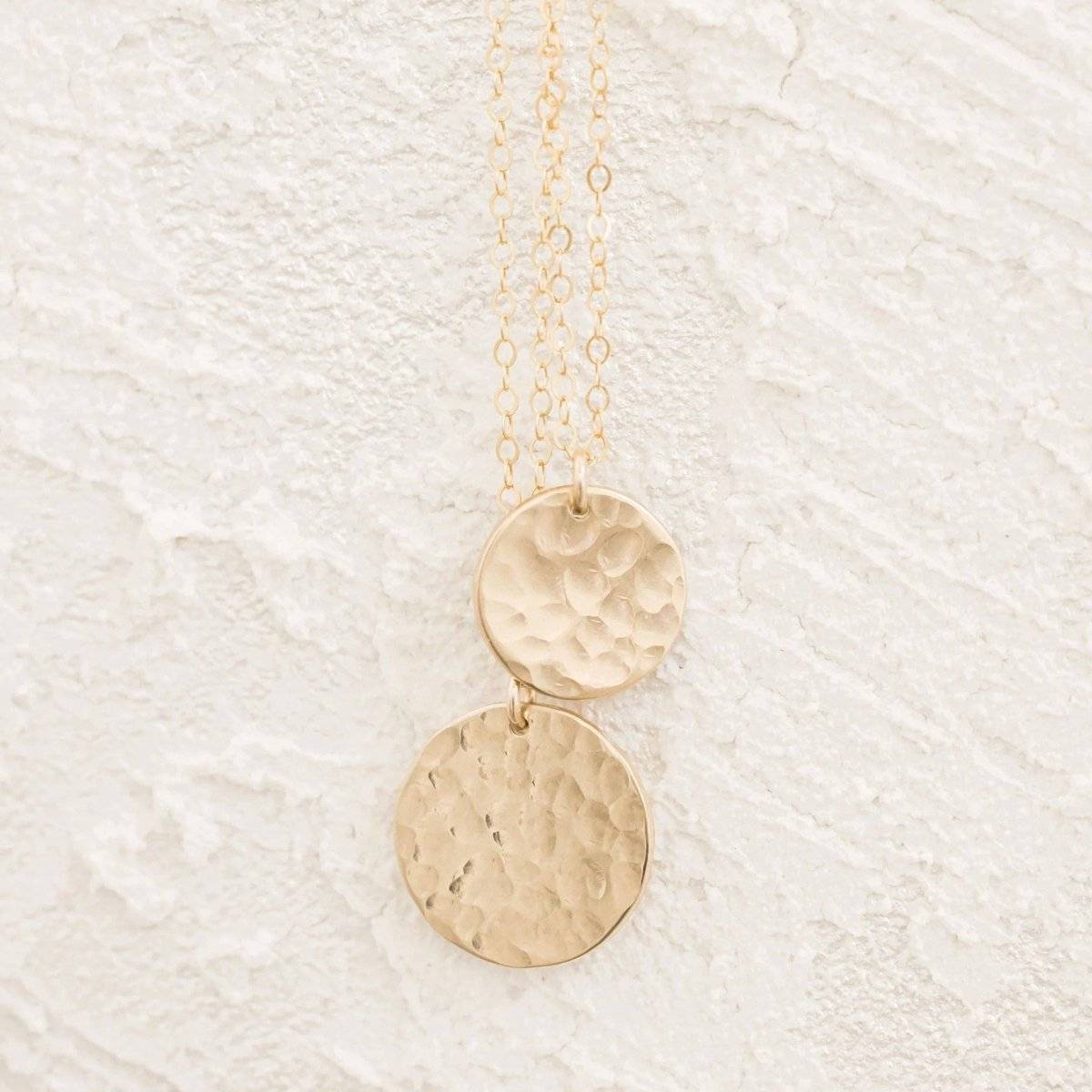 Hammered Disc Necklace - 14k Gold Filled & Sterling Silver- Casual Unique Jewelry Daffodil & Alder