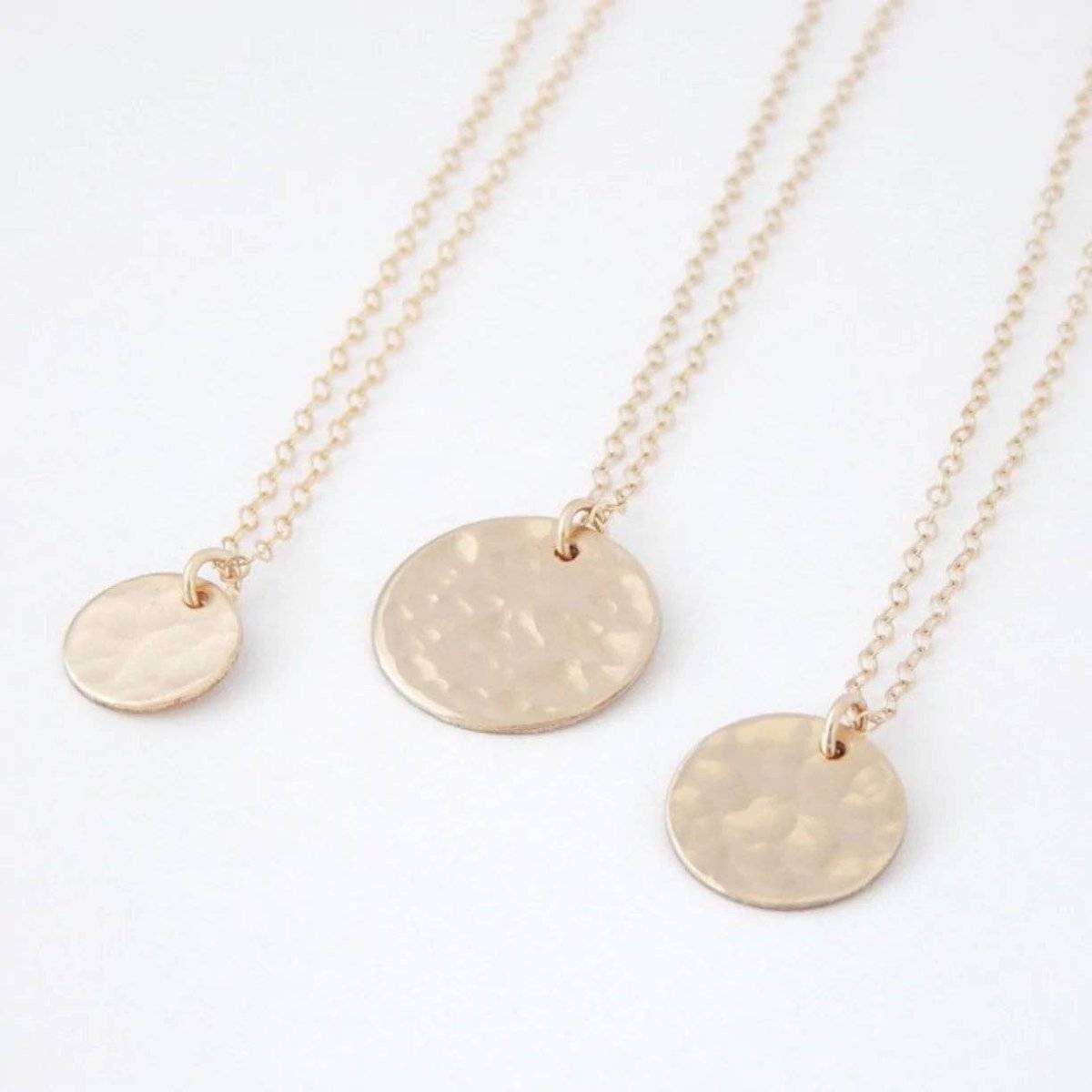 Hammered Disc Necklace - 14k Gold Filled & Sterling Silver- Casual Unique Jewelry Daffodil & Alder