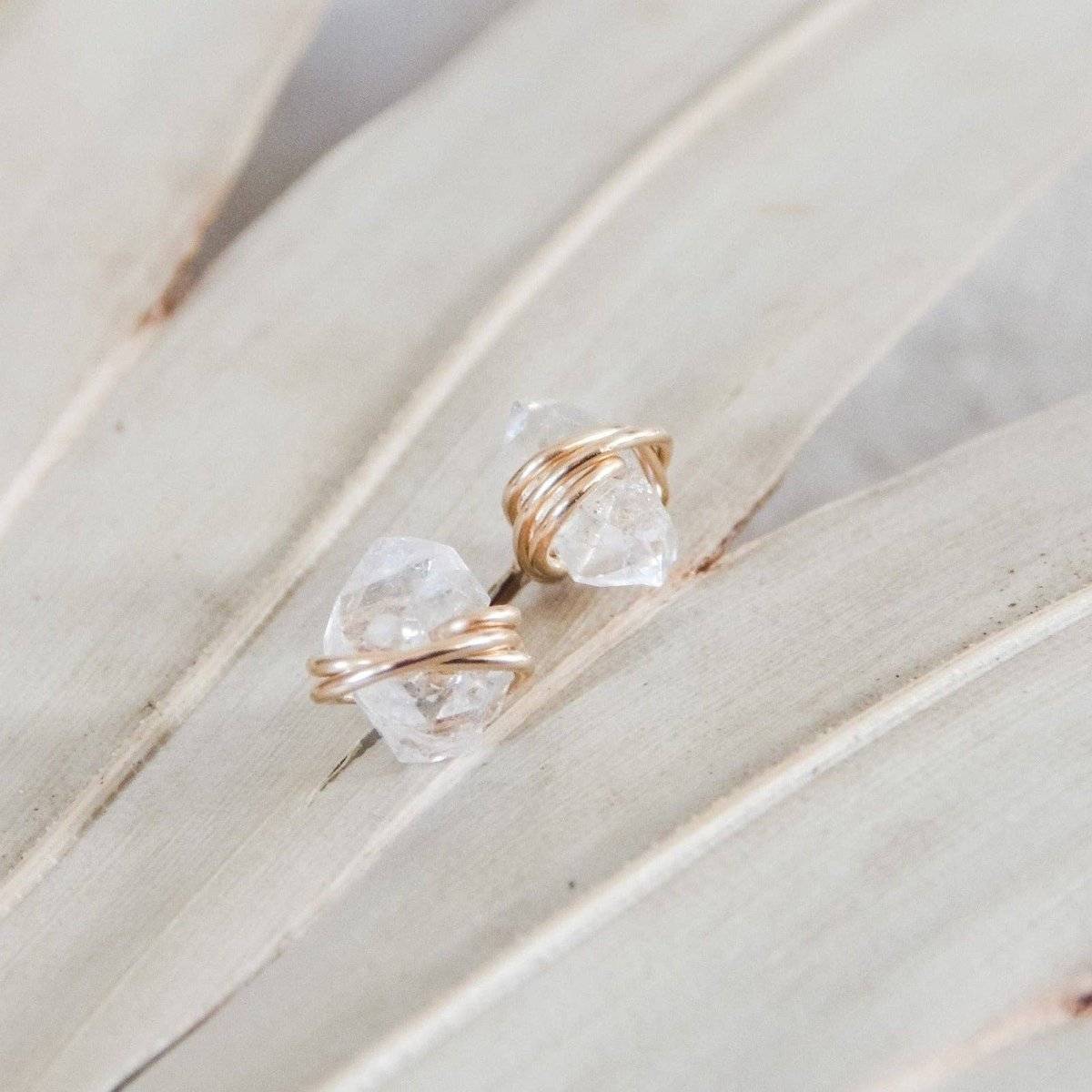 Herkimer Diamond Stud Earrings - Hypoallergenic, Waterproof- Daffodil & Alder