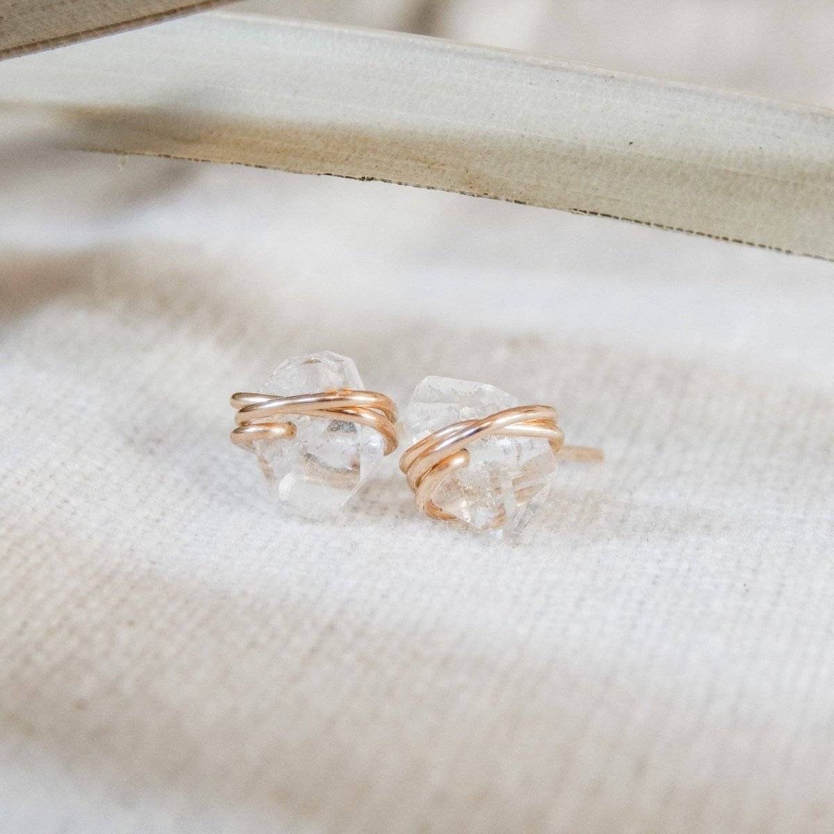 Herkimer Diamond Stud Earrings - Hypoallergenic, Waterproof- Daffodil & Alder