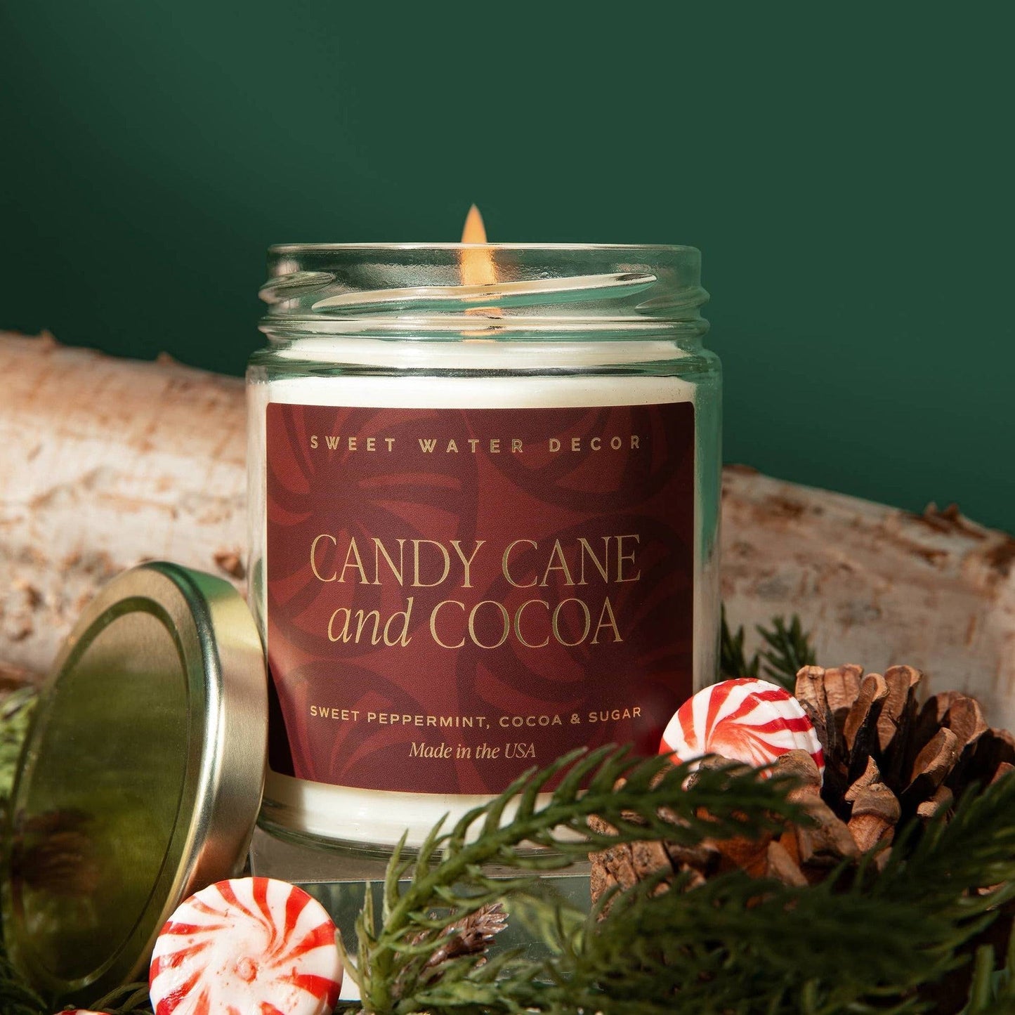 Candy Cane and Cocoa 9 oz Soy Candle - Decor, Gifts- Daffodil & Alder