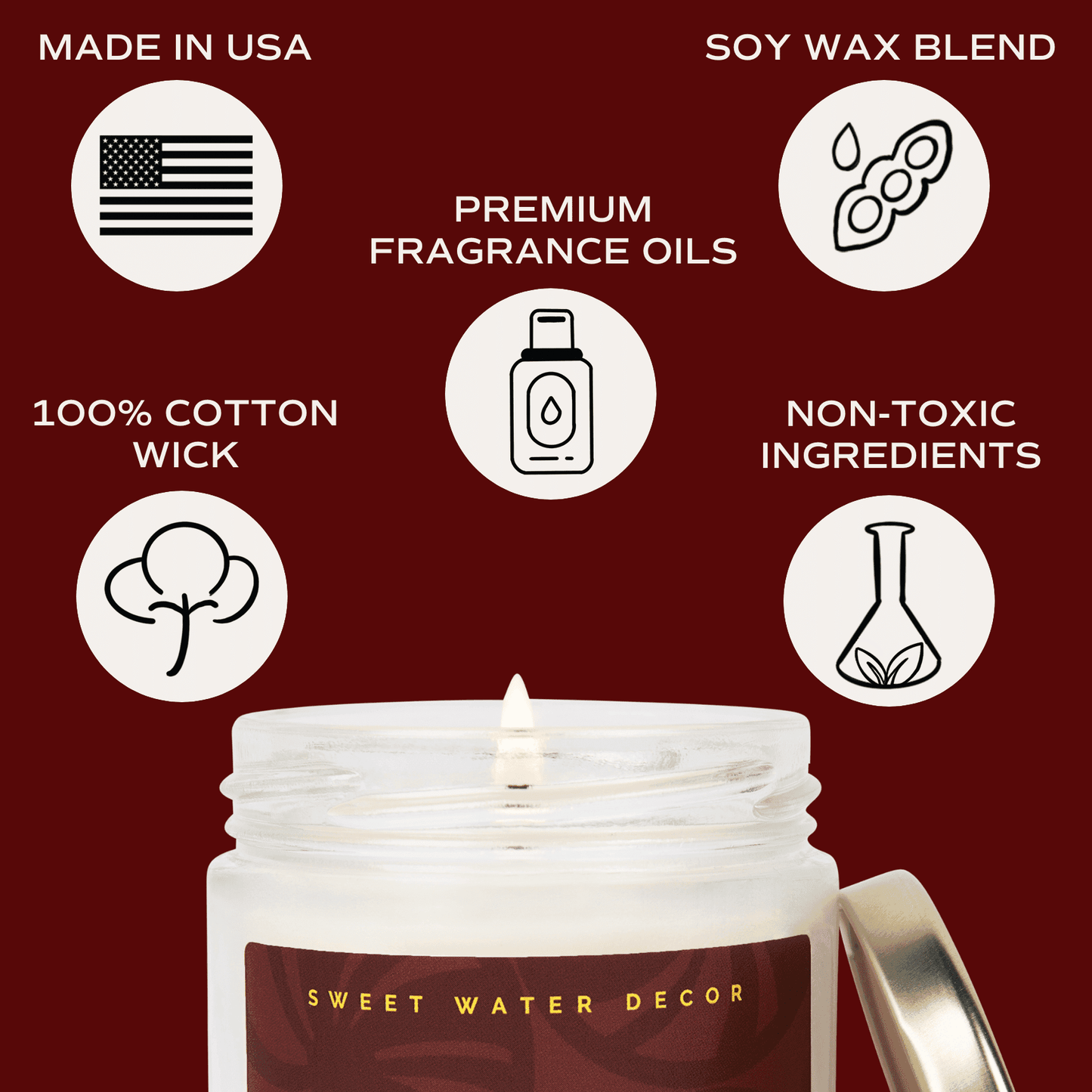 Candy Cane and Cocoa 9 oz Soy Candle - Decor, Gifts- Daffodil & Alder