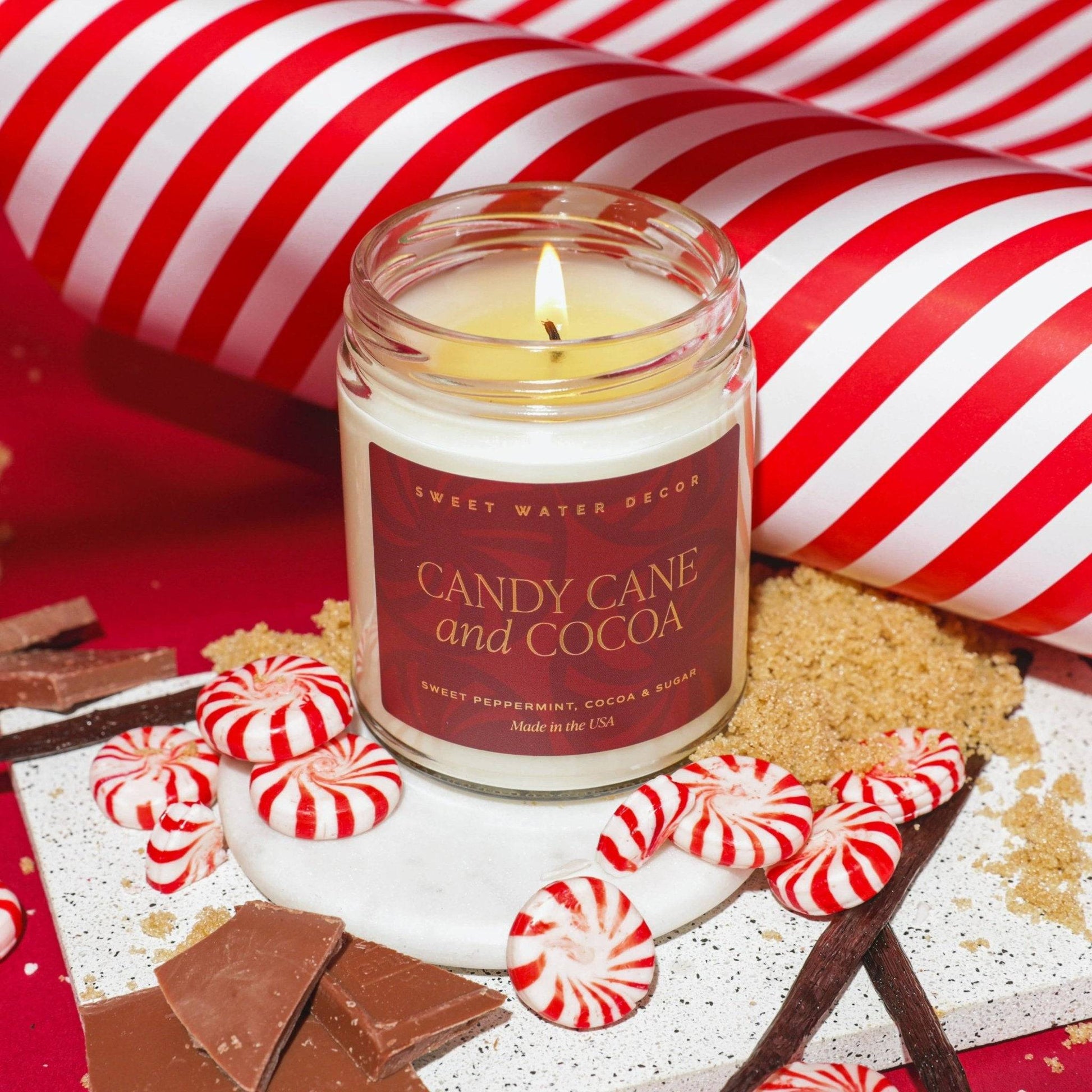 Candy Cane and Cocoa 9 oz Soy Candle - Decor, Gifts- Daffodil & Alder