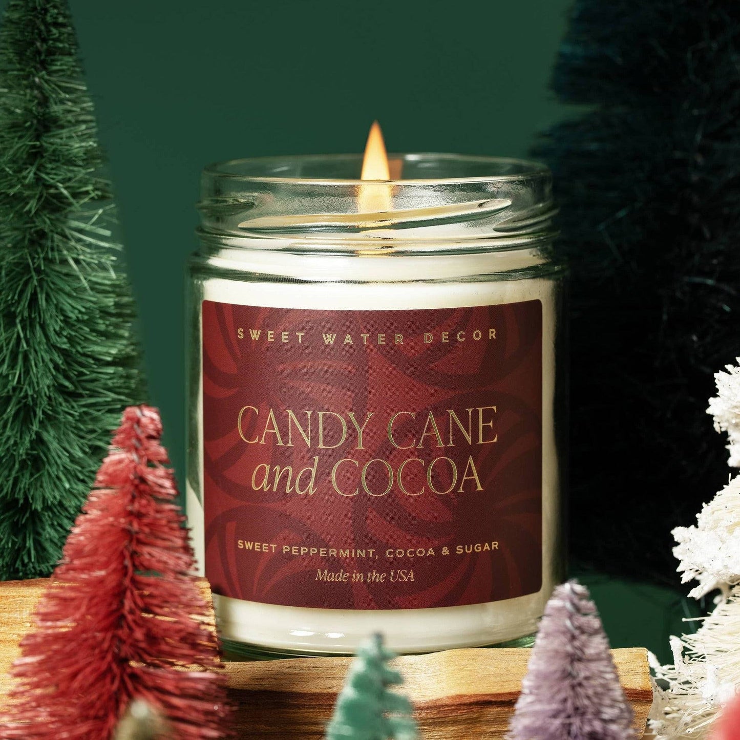 Candy Cane and Cocoa 9 oz Soy Candle - Decor, Gifts- Daffodil & Alder