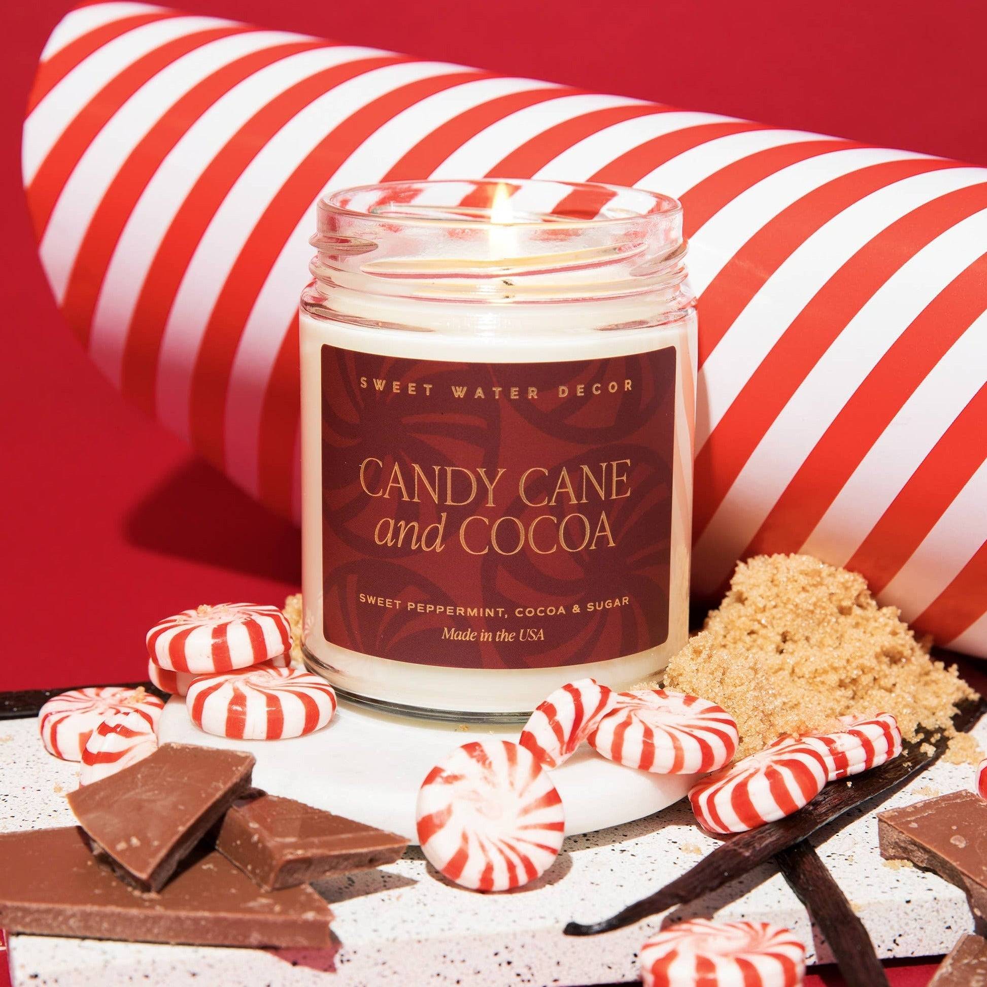 Candy Cane and Cocoa 9 oz Soy Candle - Decor, Gifts- Daffodil & Alder