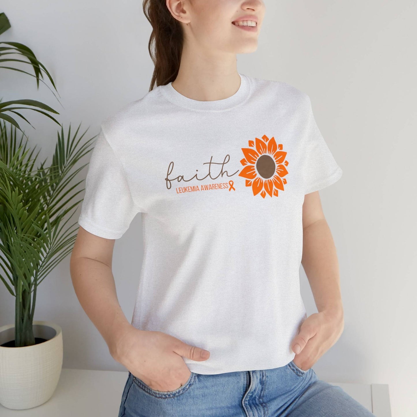 Faith Leukemia Awareness Comfy Tee - Unisex Jersey Short Sleeve Tee- T-Shirt Daffodil & Alder