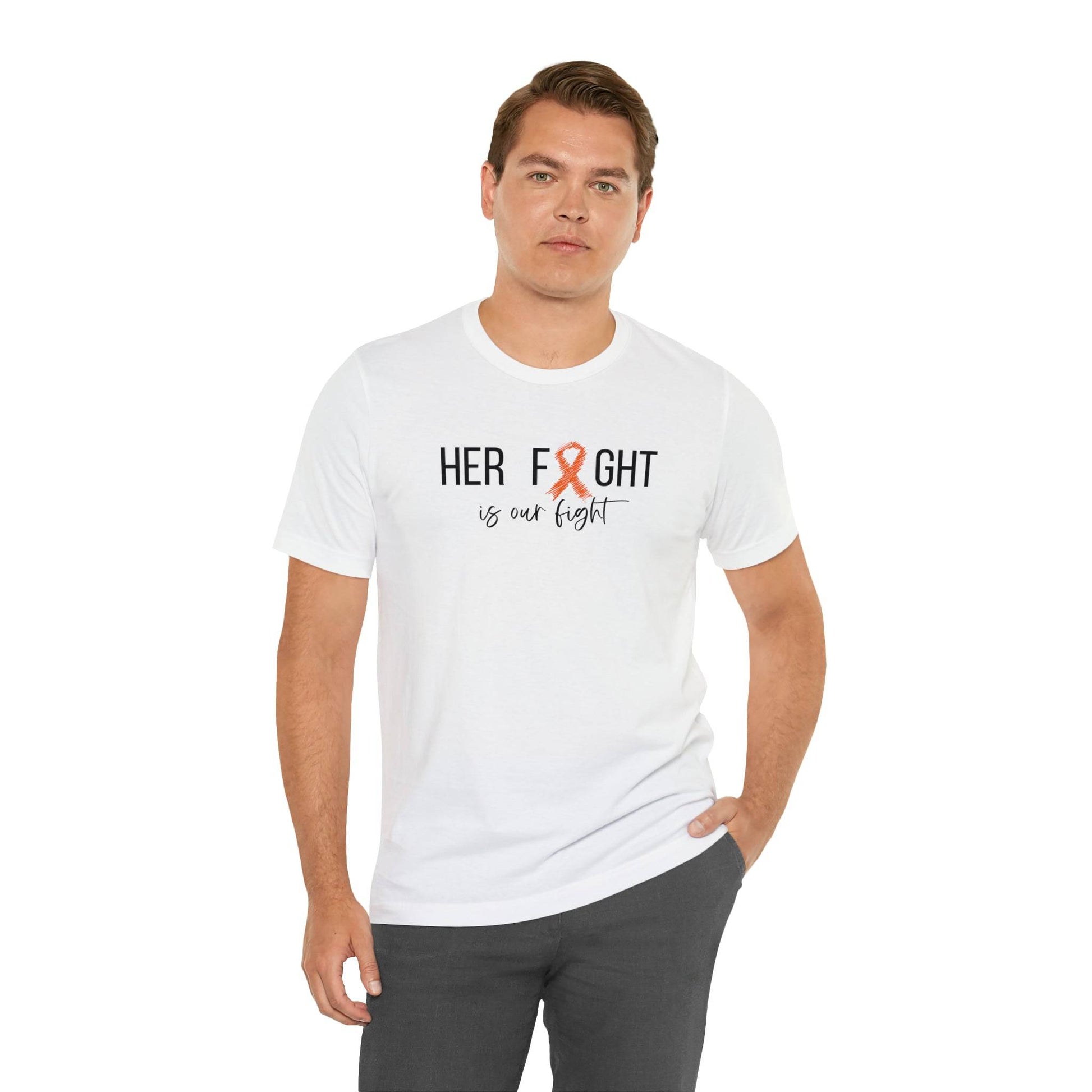 Her Fight is our fight - Unisex Jersey Short Sleeve Tee- T-Shirt Daffodil & Alder