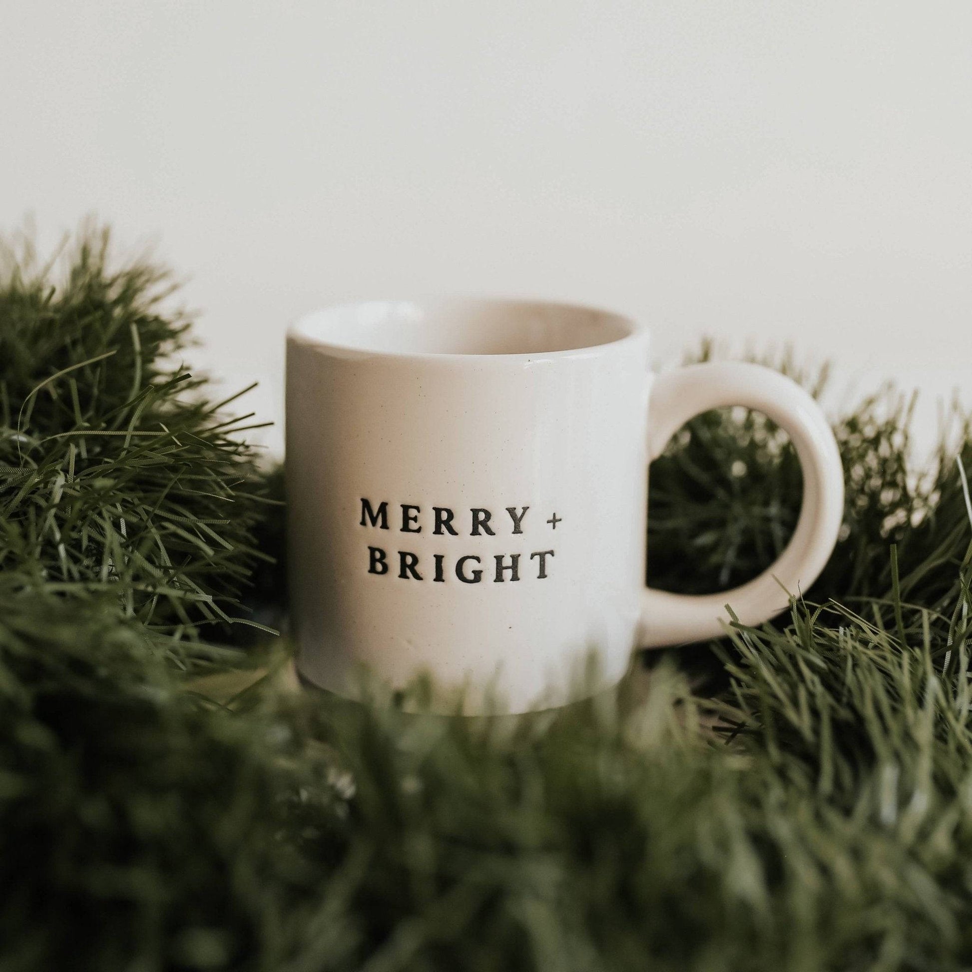 Merry & Bright Stoneware Coffee Mug - Christmas Decor & Gift- Daffodil & Alder