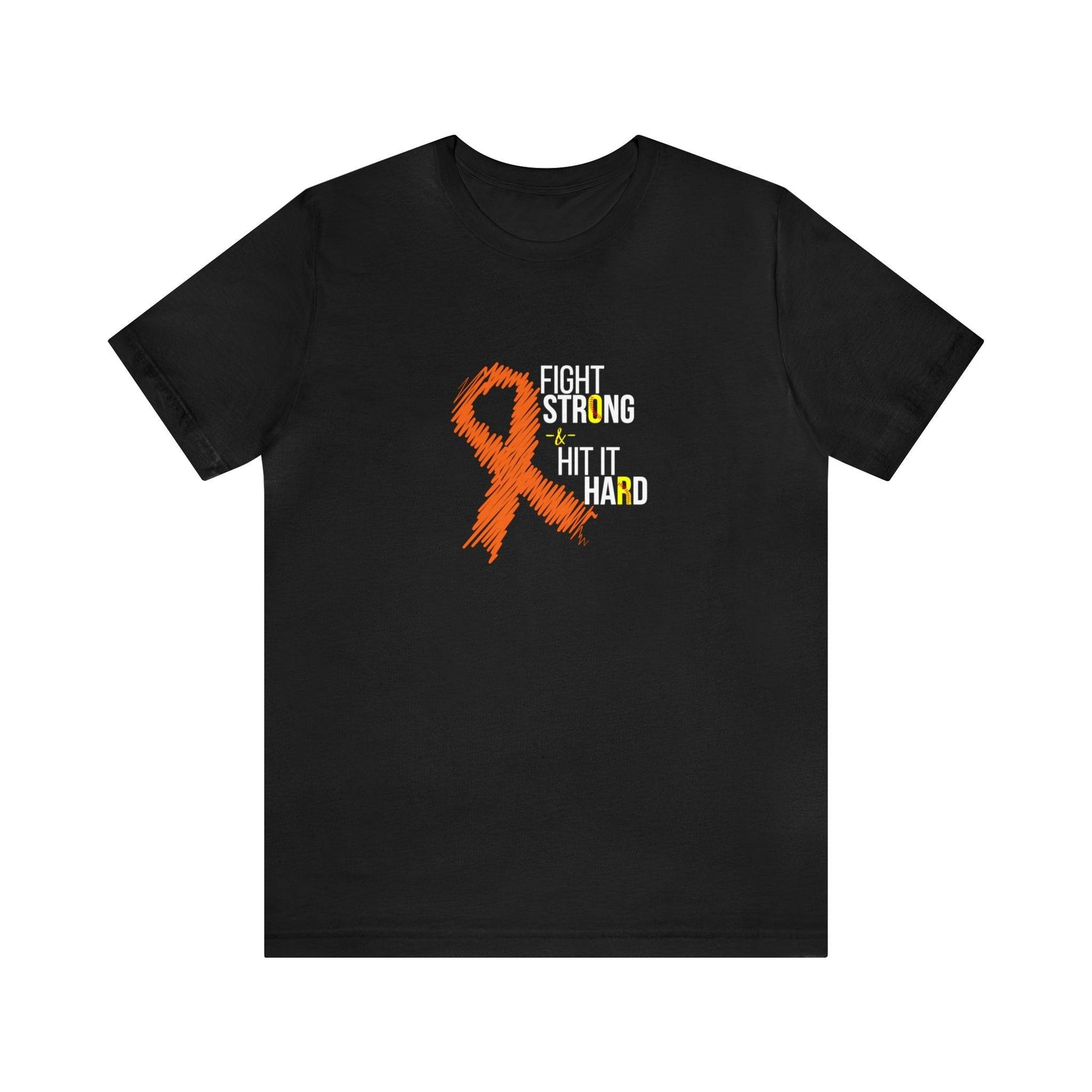 Softball theme Fight strong & Hit it hard Leukemia Support Squad- Unisex Jersey Short Sleeve Tee- T-Shirt Daffodil & Alder